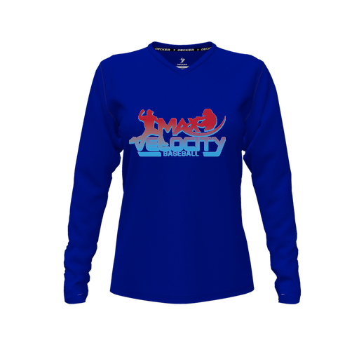 [CUS-DFW-TEES-CMF-VNK-LSL-RYL-FYXS-LOGO1] Decker Comfort T-Shirt (Female Youth XS, Royal, V Neck, Logo 1, Long Sleeve)